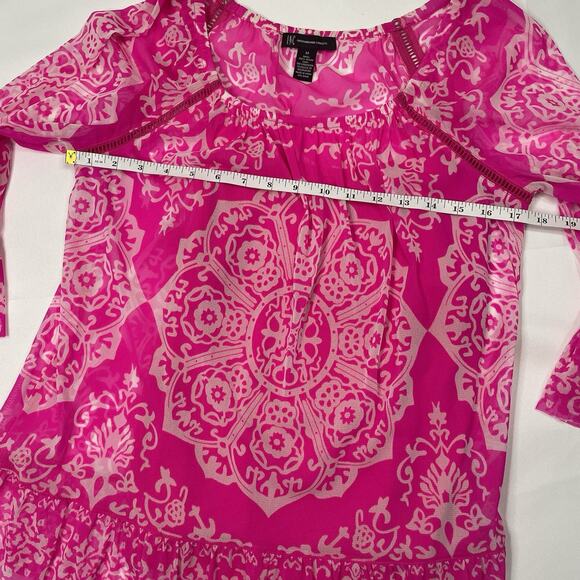 INC Size Medium White Pink Ruffled Nordic Bell Sleeve Square Neck Top Boho Flair - Picture 11 of 12